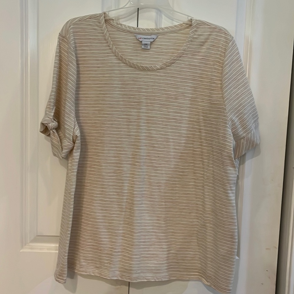 Liz Claiborne top with gold pin stripes. Size XXL. Bow tie on sleeves.